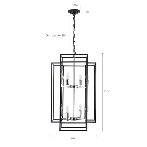 8-Light Black Chrome Lantern Chandelier