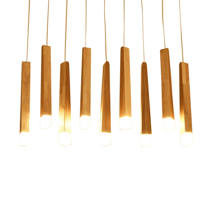 Ash Wood 1/5-Light Strip Pendant Light / Ash single head / Tricolor light
