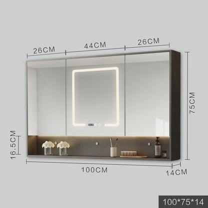 LED Anti-Fog Wall Mirror Cabinet / Wood color / 130cm