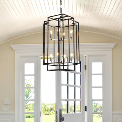 8-Light Black Chrome Lantern Chandelier
