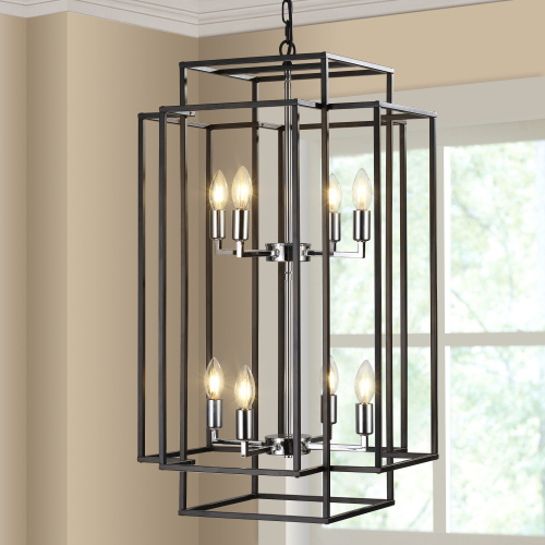 8-Light Black Chrome Lantern Chandelier / Black