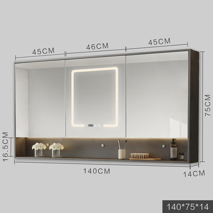 LED Anti-Fog Wall Mirror Cabinet / Wood color / 100cm