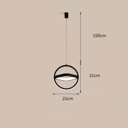 Geometric Iron LED Pendant Light / Black circle / White light