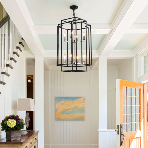 8-Light Black Chrome Lantern Chandelier