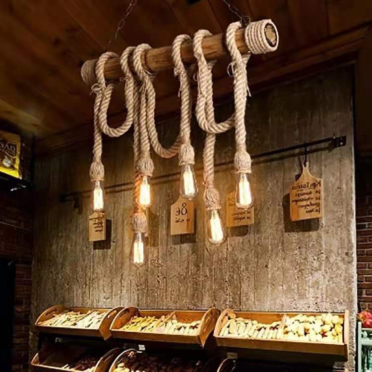 Rustic Bamboo Jute Rope Pendant Light