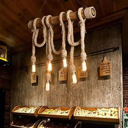 Rustic Bamboo Jute Rope Pendant Light