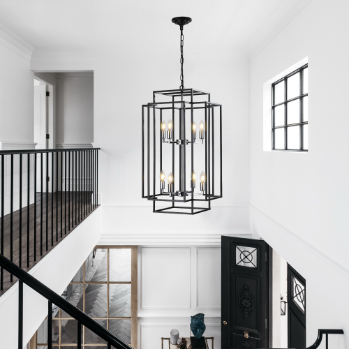 8-Light Black Chrome Lantern Chandelier