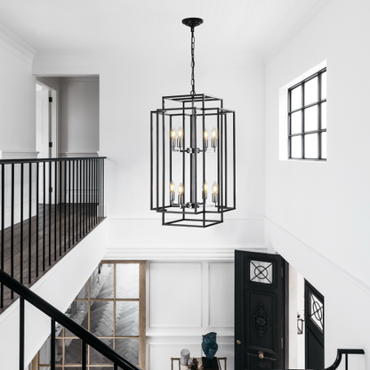 8-Light Black Chrome Lantern Chandelier
