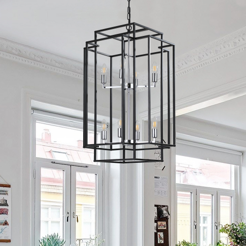 8-Light Black Chrome Lantern Chandelier