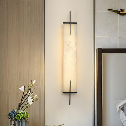 Alabaster Brass Integrated LED Wall Light / ∅ 4.7″ x H 23.6″ Set of 2 / White+Black / Warm Light