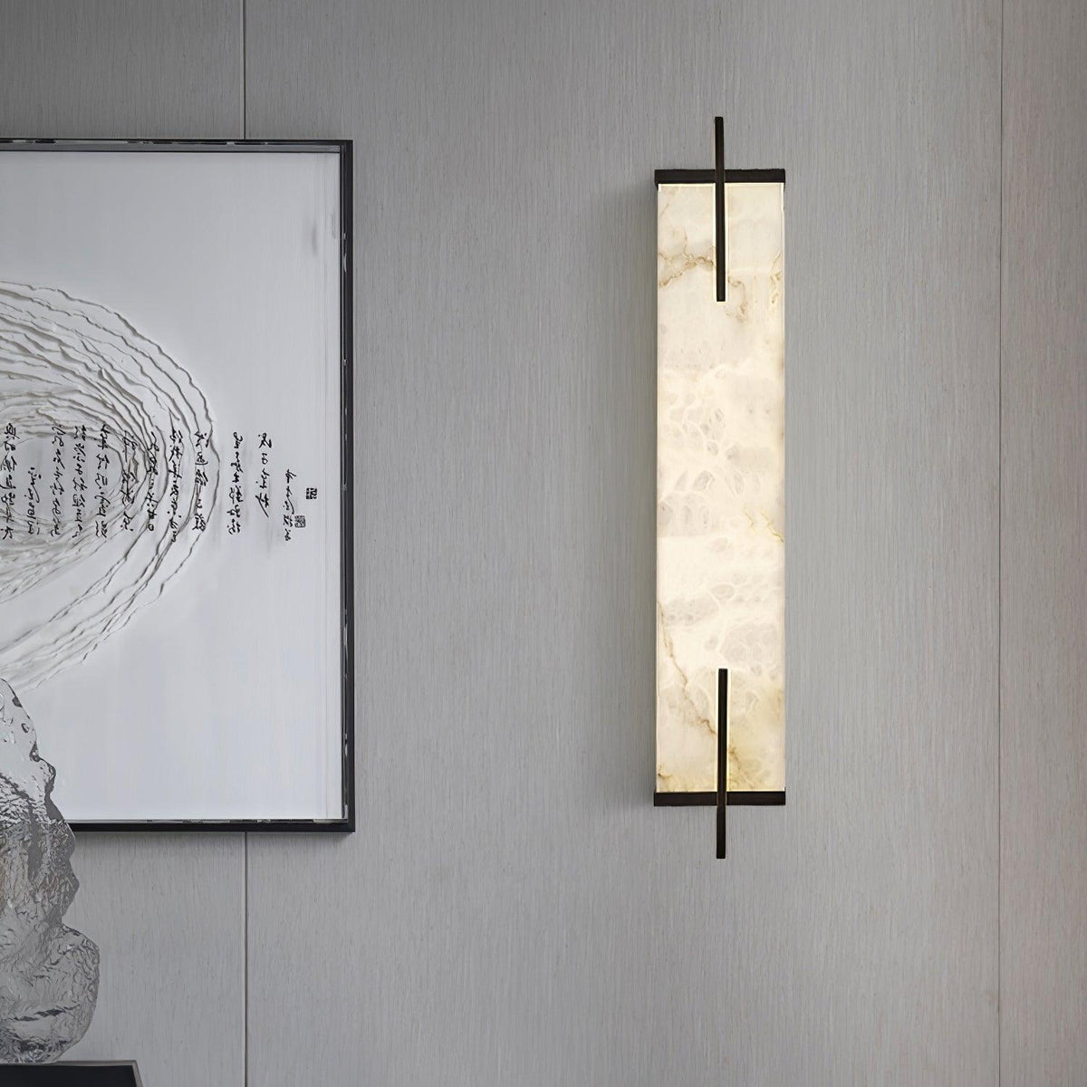 Alabaster Brass Integrated LED Wall Light / ∅ 4.7″ x H 31.5″ Set of 2 / White+Black / Warm Light