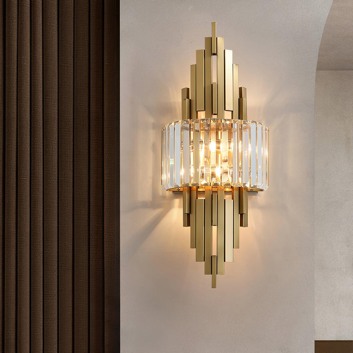 Gold Crystal E14 Wall Light 40/65cm / ∅ 9.8″ x H 25.6″ / Dia 25cm x H 65cm Set of 2 / Gold & Clear crystal glass