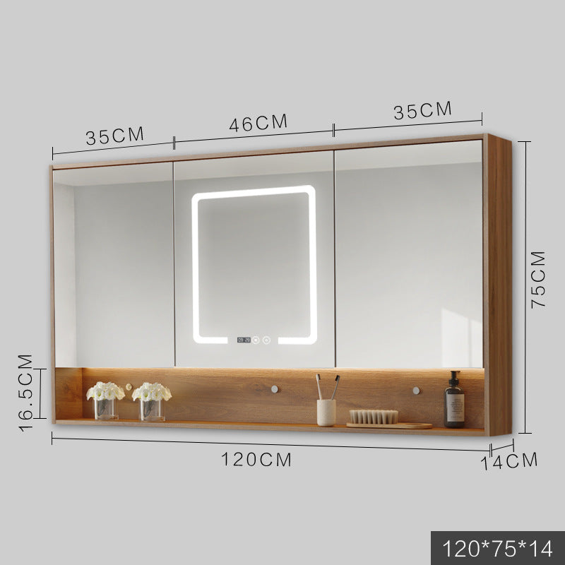 LED Anti-Fog Wall Mirror Cabinet / Wood color / 140cm