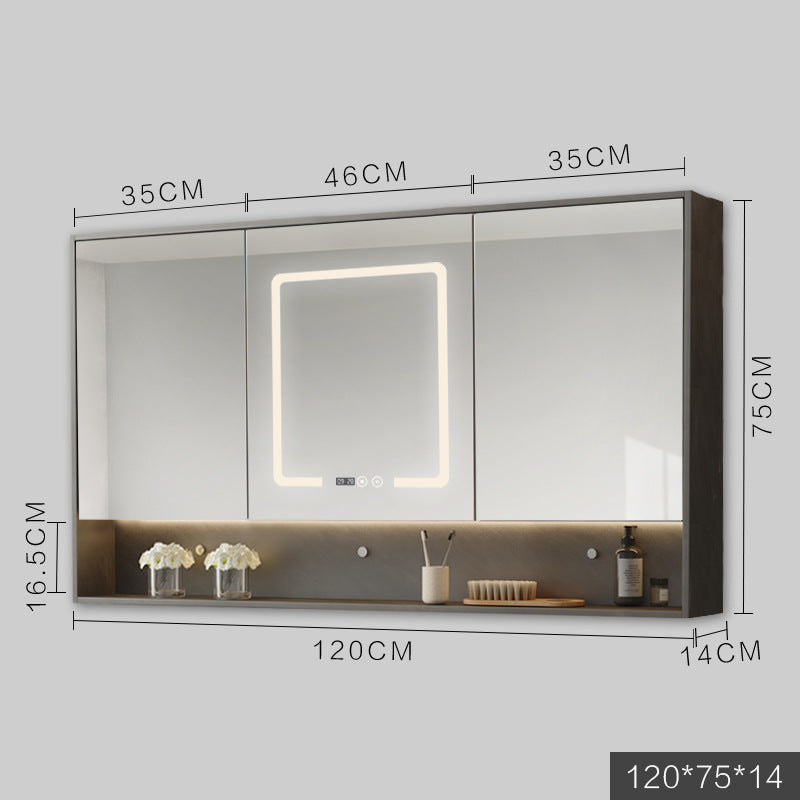 LED Anti-Fog Wall Mirror Cabinet / Wood color / 90cm