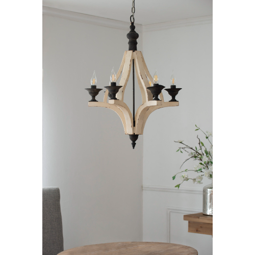 6-Light Distressed Wood Chandelier / Cream
