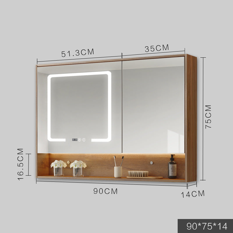 LED Anti-Fog Wall Mirror Cabinet / Wood color / 80cm