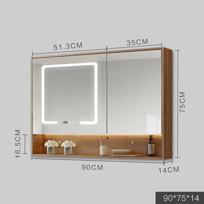 LED Anti-Fog Wall Mirror Cabinet / Wood color / 80cm
