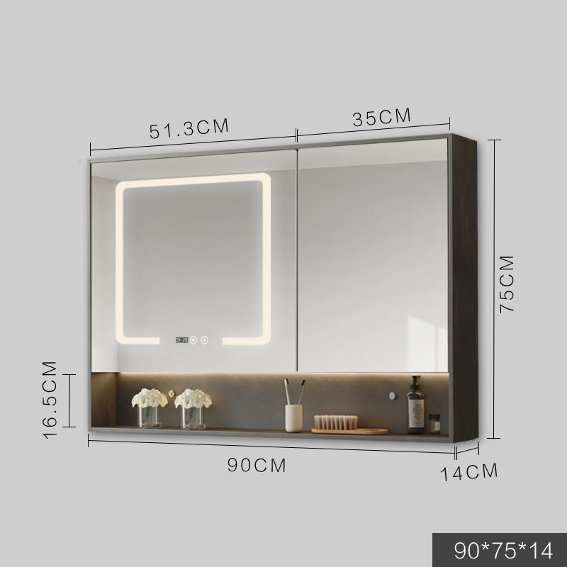 LED Anti-Fog Wall Mirror Cabinet / Wood color / 70cm