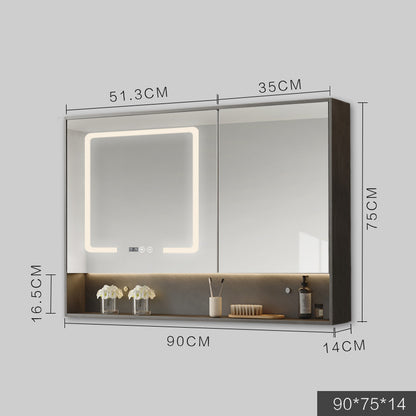 LED Anti-Fog Wall Mirror Cabinet / Wood color / 70cm