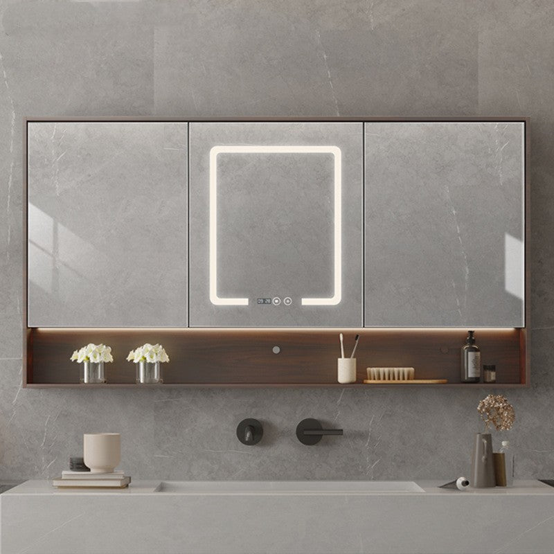 LED Anti-Fog Wall Mirror Cabinet / Wood color / 60cm