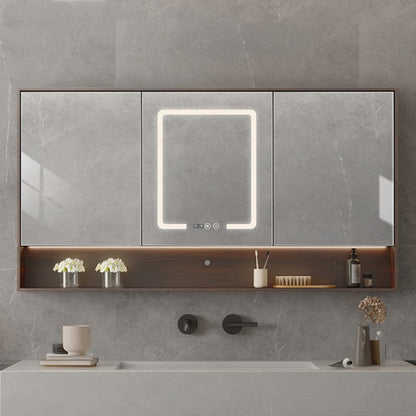 LED Anti-Fog Wall Mirror Cabinet / Wood color / 60cm