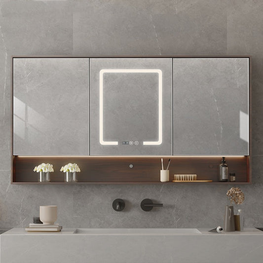 LED Anti-Fog Wall Mirror Cabinet / Wood color / 60cm