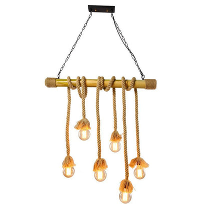 Rustic Bamboo Jute Rope Pendant Light